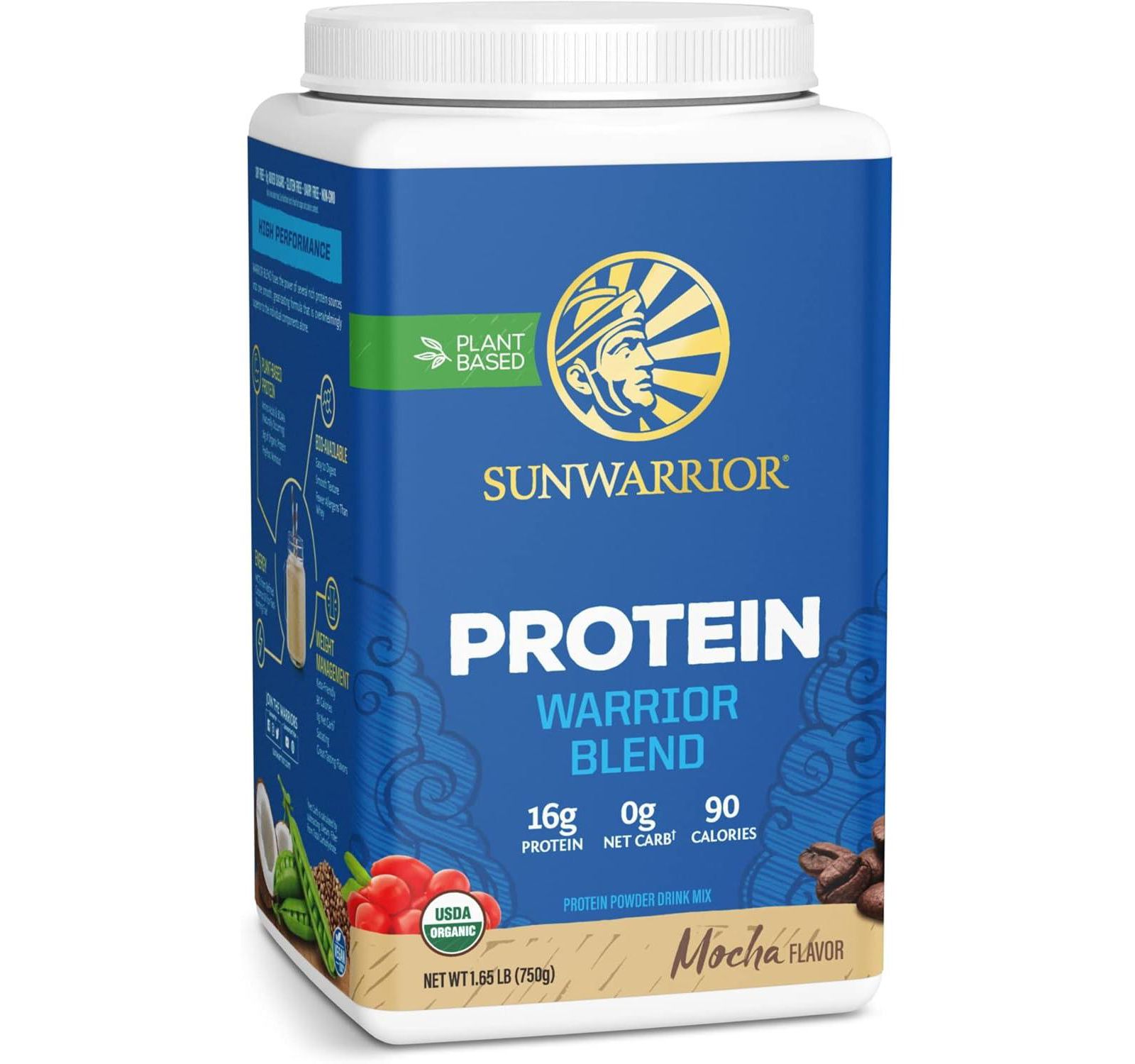 Warrior Blend Protein, Plant-Based Organic Protein Powder, Mocha, Sunwarrior, 750gm