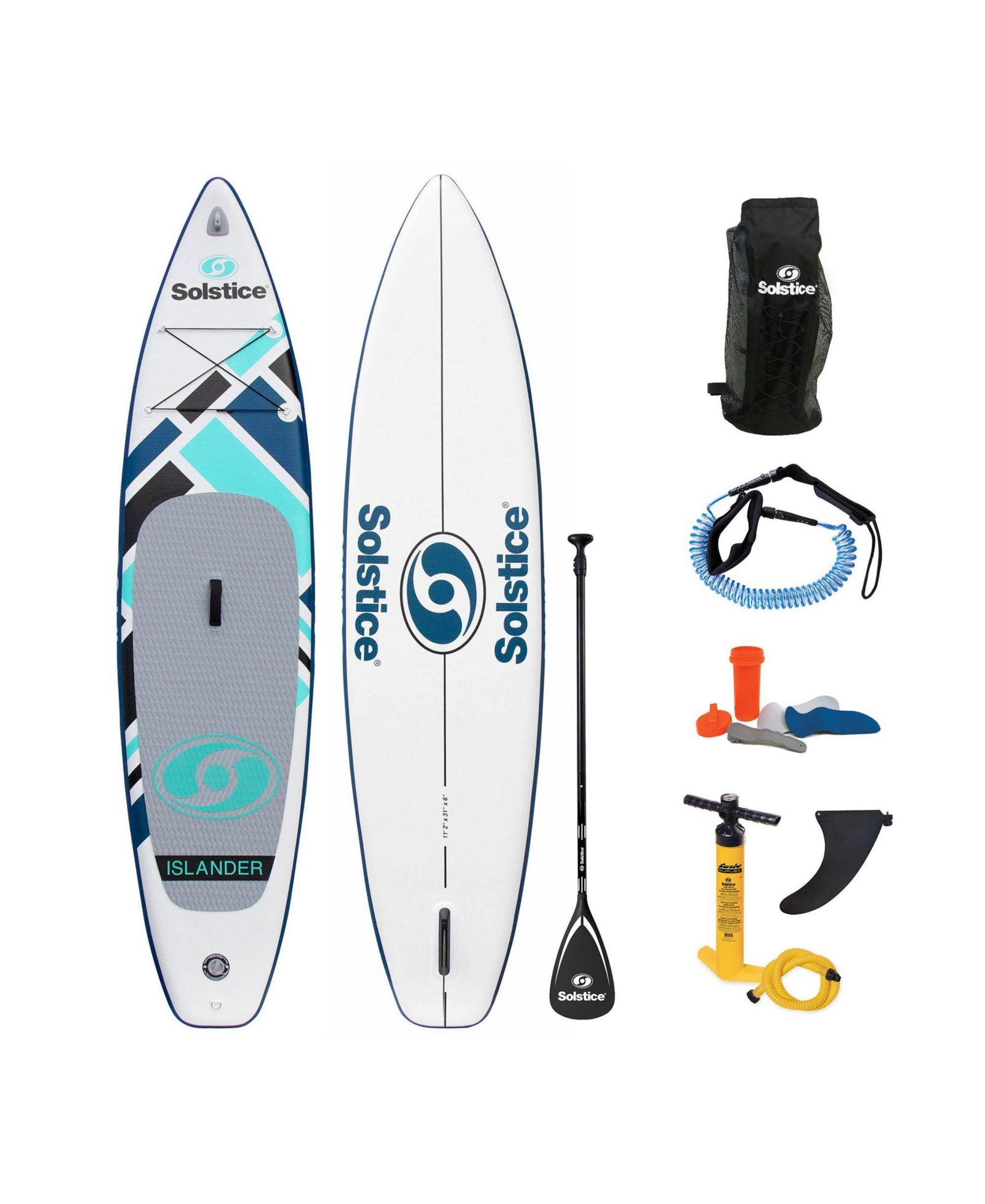 Комплект сапборда Solstice Watersports Islander 11 Foot Inflatable, бирюзовый