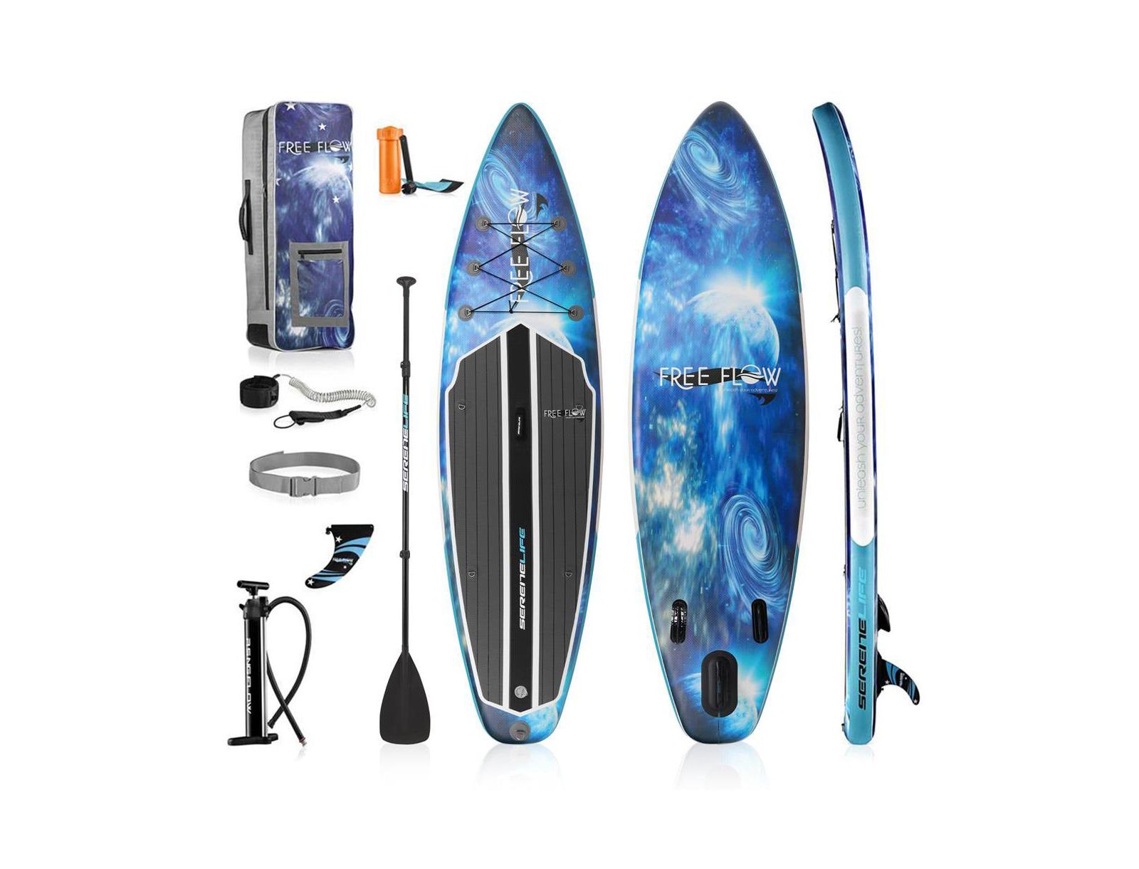 SereneLife Надувная доска для сапсерфинга Rising Flow Space Blue