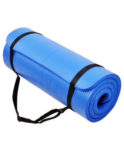 Signature Fitness 1" Extra Thick Exercise Fitness Yoga Mat w/ Carry Strap, Blue
