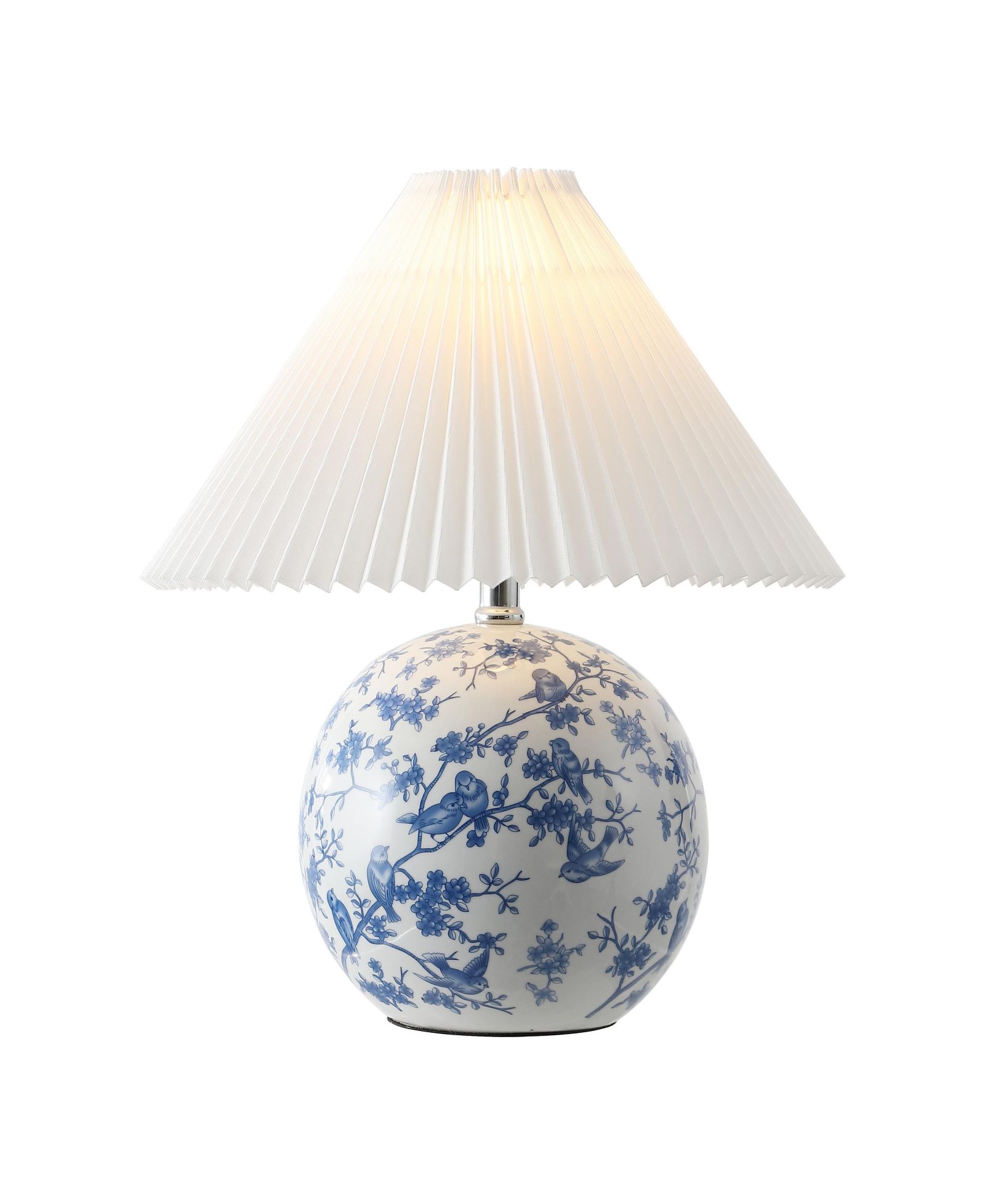 Shishen Cottage Classic Chinoiserie Ceramic Orb LED Table Lamp with Pleated Shade