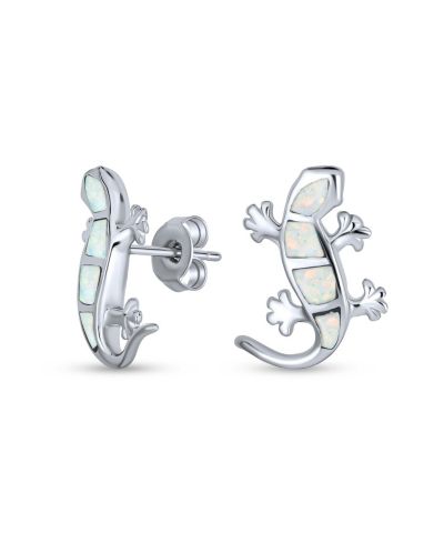 Bling Jewelry серьги-гвоздики Blue White Opal Inlay Garden Gecko Lounge Lizard.925 Sterling Silver