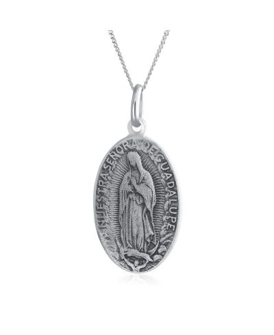 Bling Jewelry Our Lady of Guadalupe Medallion .925 Sterling Silver Pendant Necklace