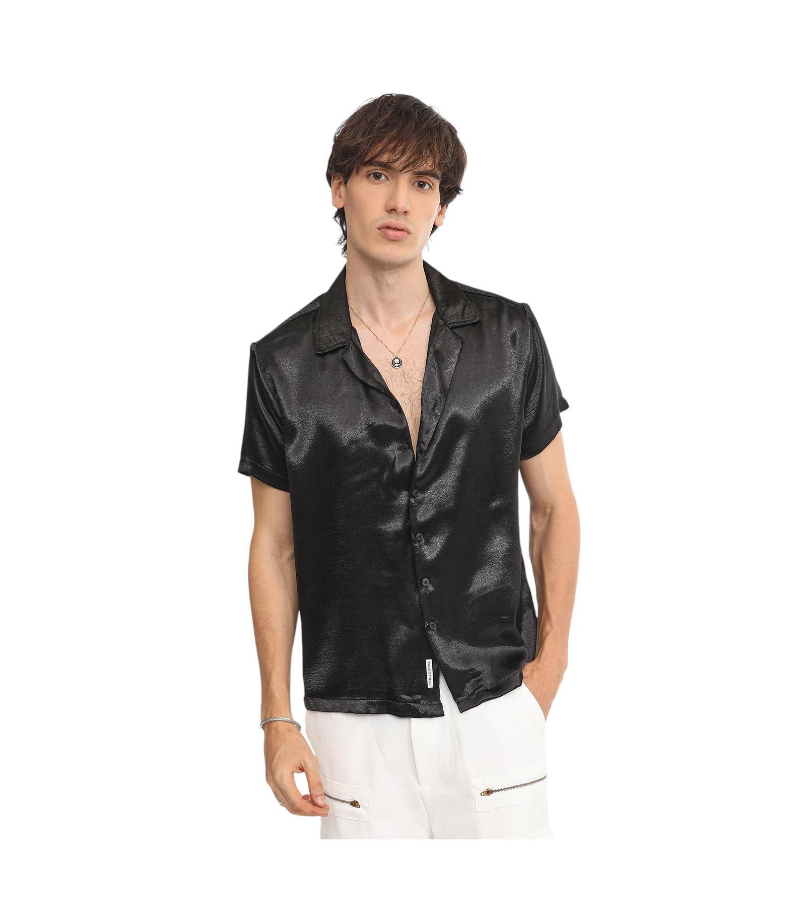 Мужская рубашка Campus Sutra Midnight Black Solid Satin