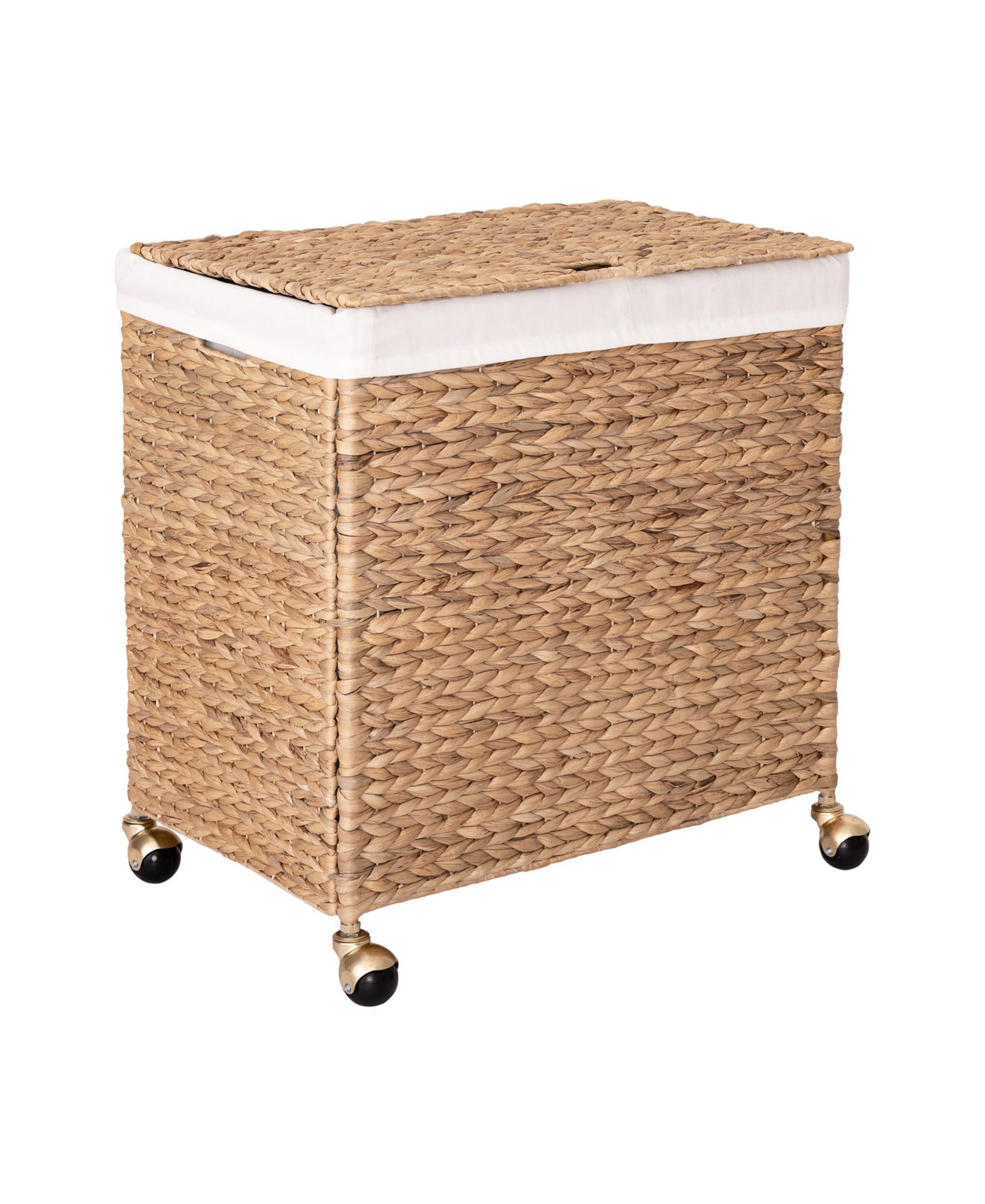 Seville Classics Natural Handwoven Lidded Laundry Hamper with Gold Sphere Casters