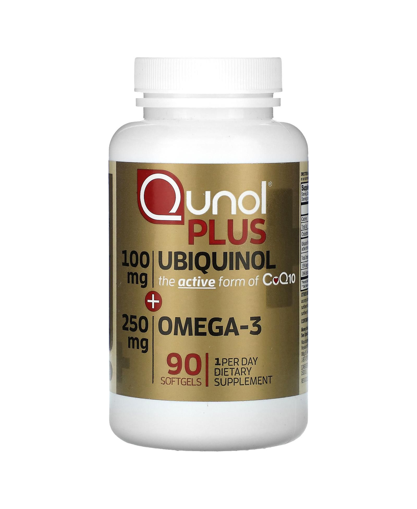 Qunol Plus Ubiquinol + Omega-3 100 mg + 250 mg - 90 мягких капсул