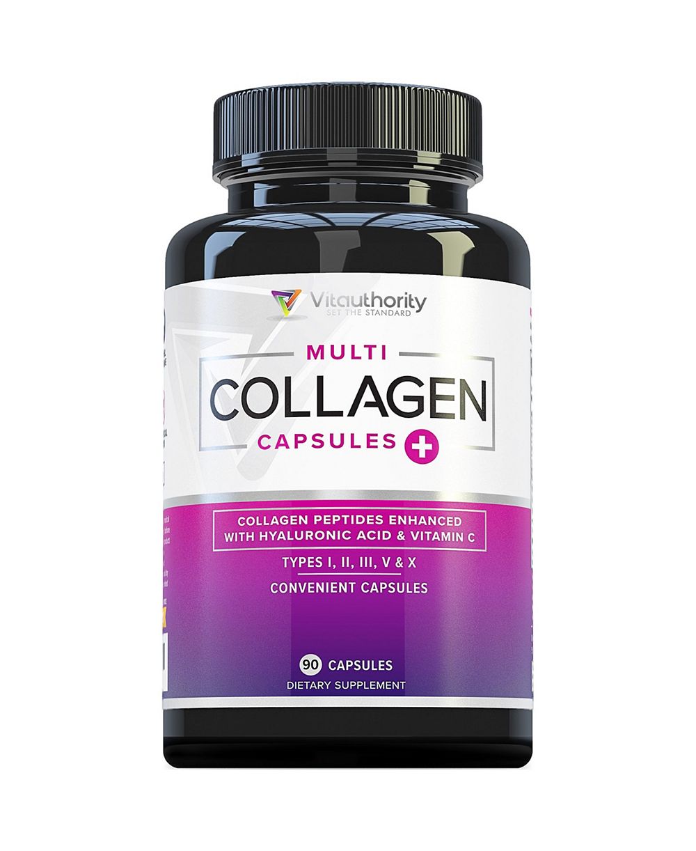 Multi Collagen Capsules,  Collagen Peptides Supplement for Hair, Skin, Nails and Joints, Vitauthority, 90ct