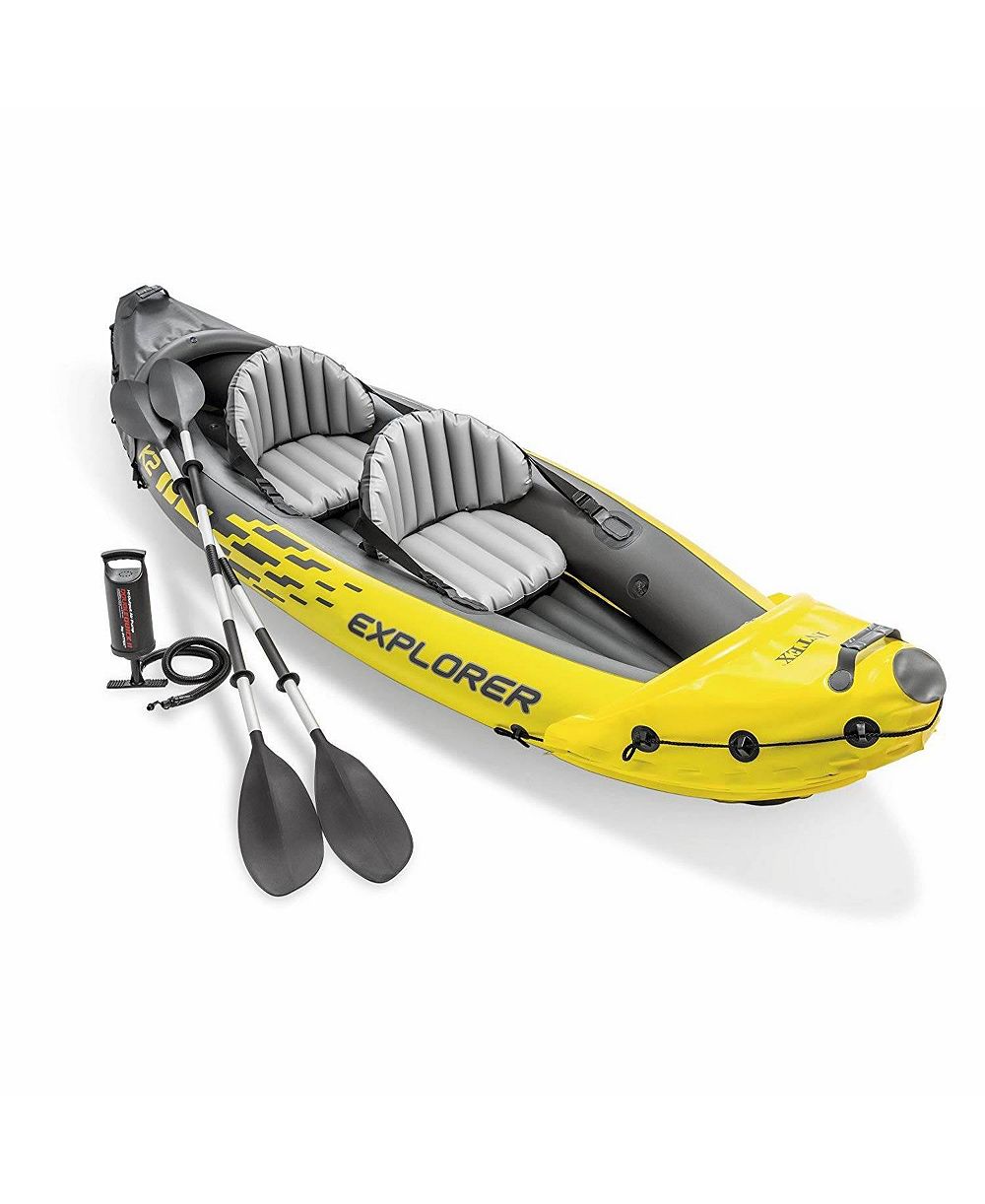 Набор надувной каяк Intex 68307EP Explorer K2 для 2 человек и воздушный насос, желтый