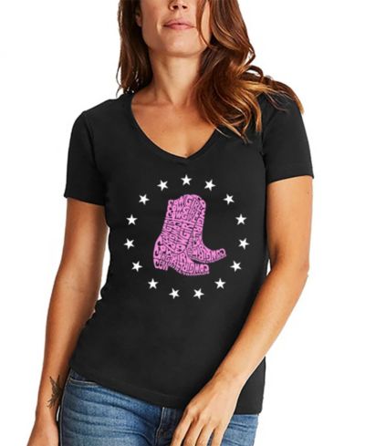 LA Pop Art Женская футболка V-Neck с принтом Cowgirl Boots