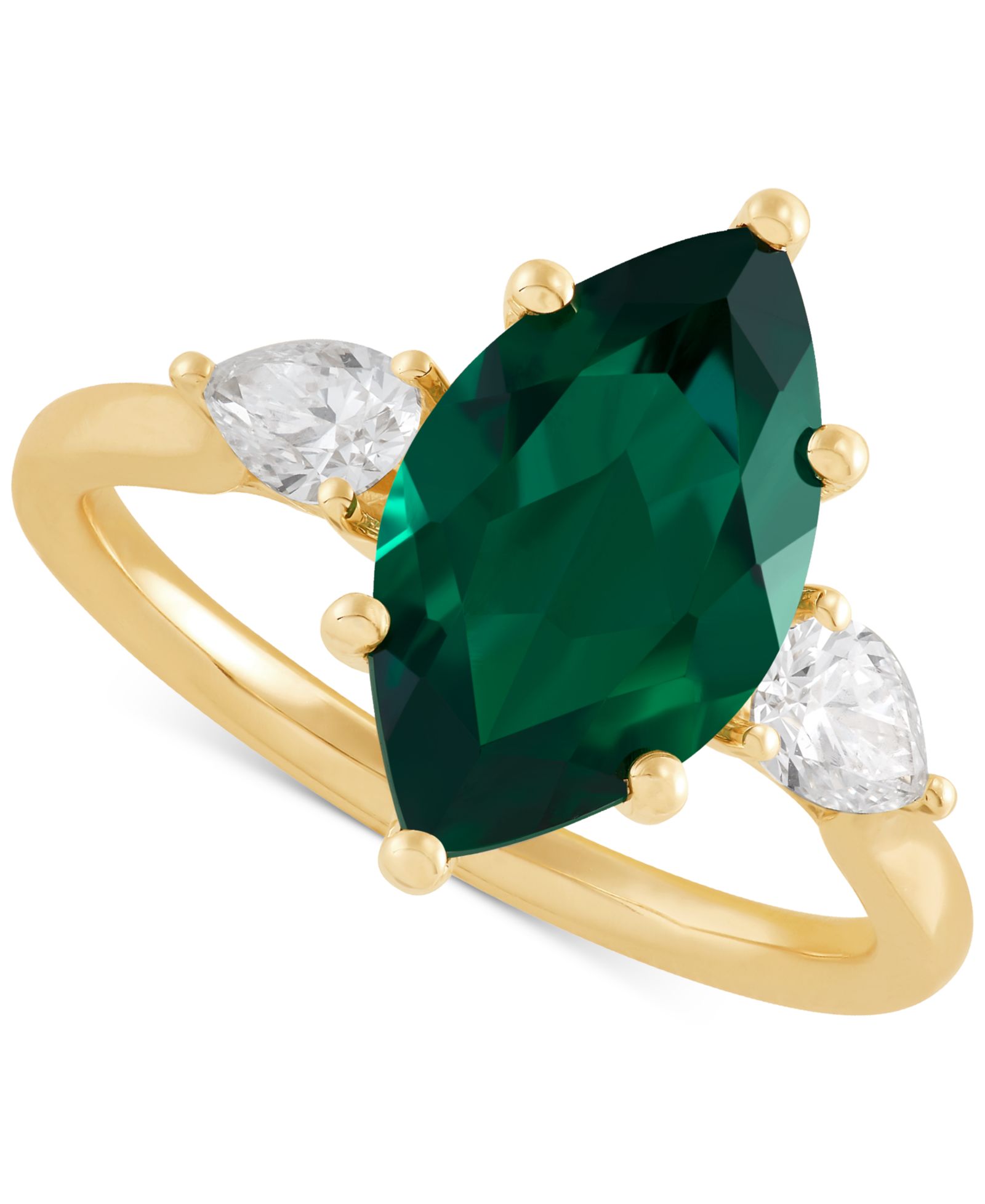 Кольцо Marquise с выращенным рубином и бриллиантом в 14k Gold