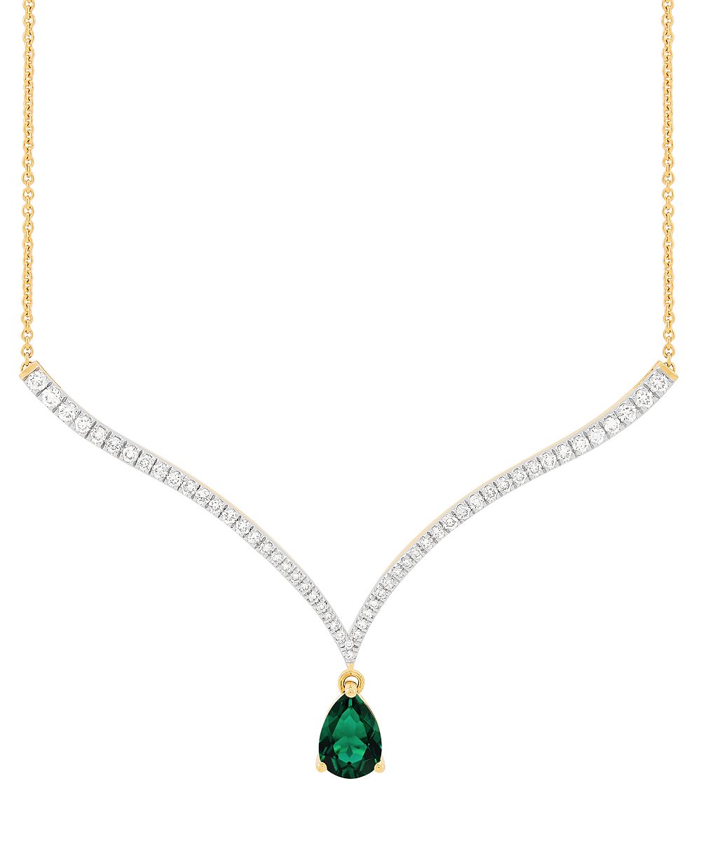 Подвеска на шею 18" Fancy из изумруда (1-1/2 ct. t.w.) и выращенного бриллианта (1 ct. t.w.) в золоте 14k