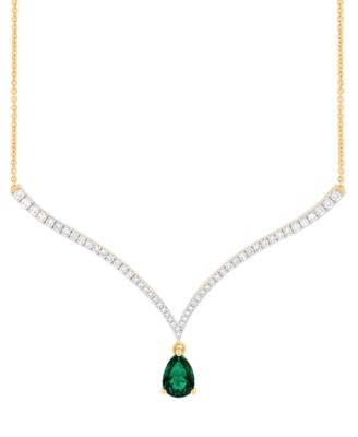 Подвеска на шею 18" Fancy из изумруда (1-1/2 ct. t.w.) и выращенного бриллианта (1 ct. t.w.) в золоте 14k
