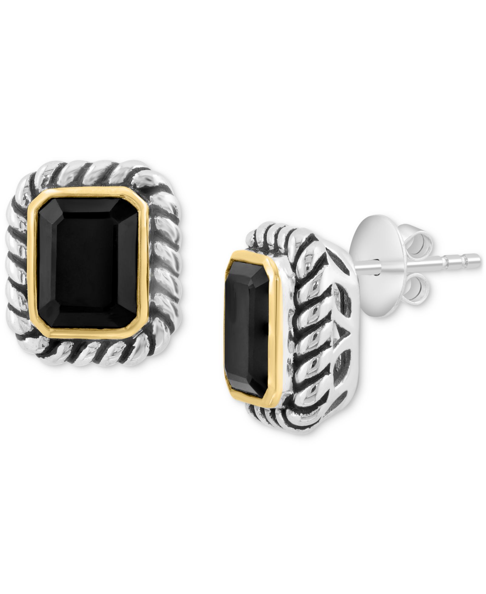 Серьги-гвоздики EFFY® Onyx Rope-Framed в Sterling Silver & 14k Gold-Plate