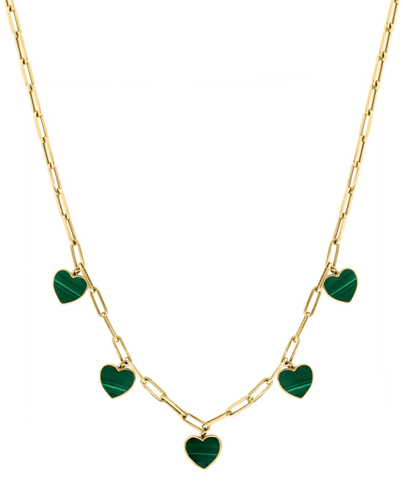Ожерелье EFFY® Malachite Heart Dangle Paperclip Link 16" Collar в 14k Gold
