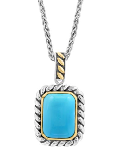 EFFY Collection Подвеска Rope Framed из стерлингового серебра и 14k Gold-Plate с бирюзой (14 x 10mm)