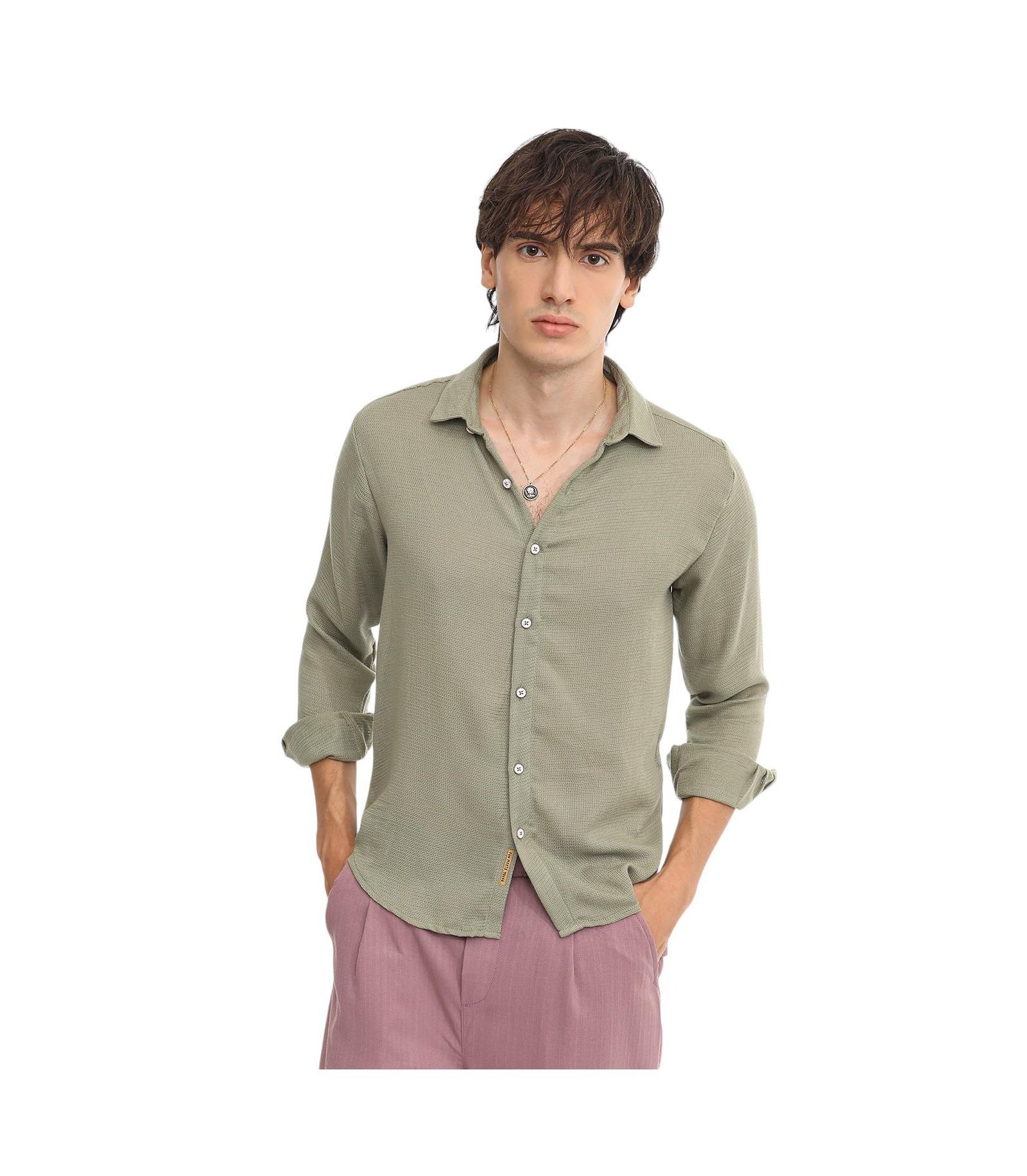 Мужская рубашка Campus Sutra Sage Green Woven-Textured