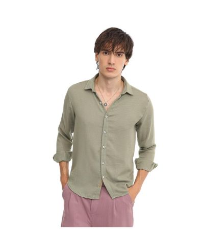 Мужская рубашка Campus Sutra Sage Green Woven-Textured