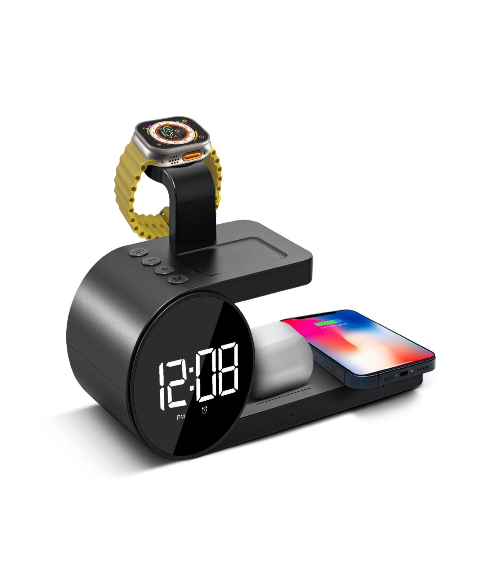 Brookstone 3-in-1 Alarm Clock Wireless Charging Stand for iPhone, AirPods, and Apple Watch