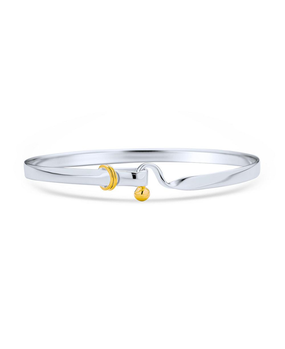 Браслет-манжет Bling Jewelry.925 Sterling Silver Two Tone Yellow Gold Hook Eye 7-8 Inch
