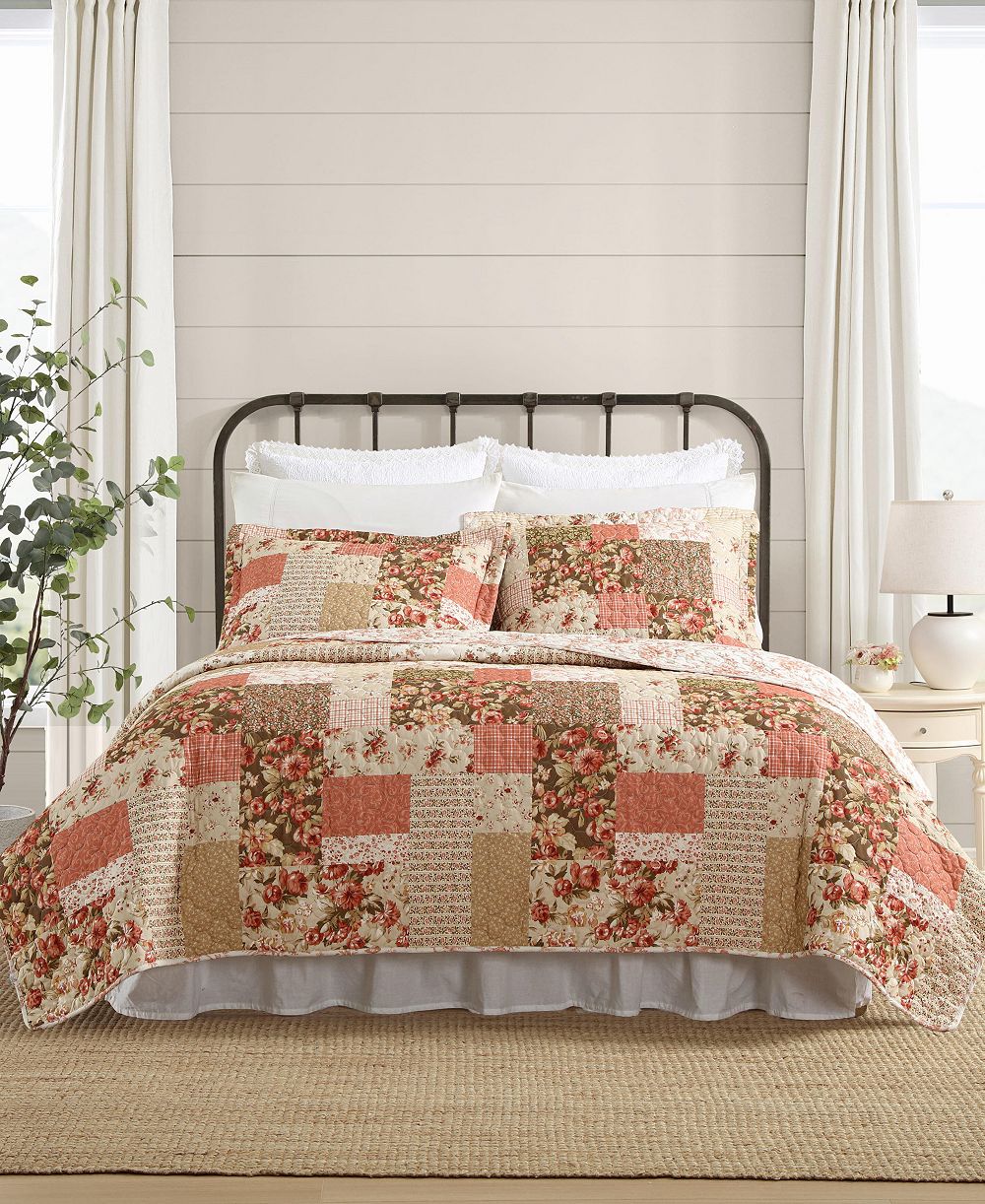 Laura Ashley Комплект из 3 стеганых одеял Harrietta Patchwork, King, реверсивный