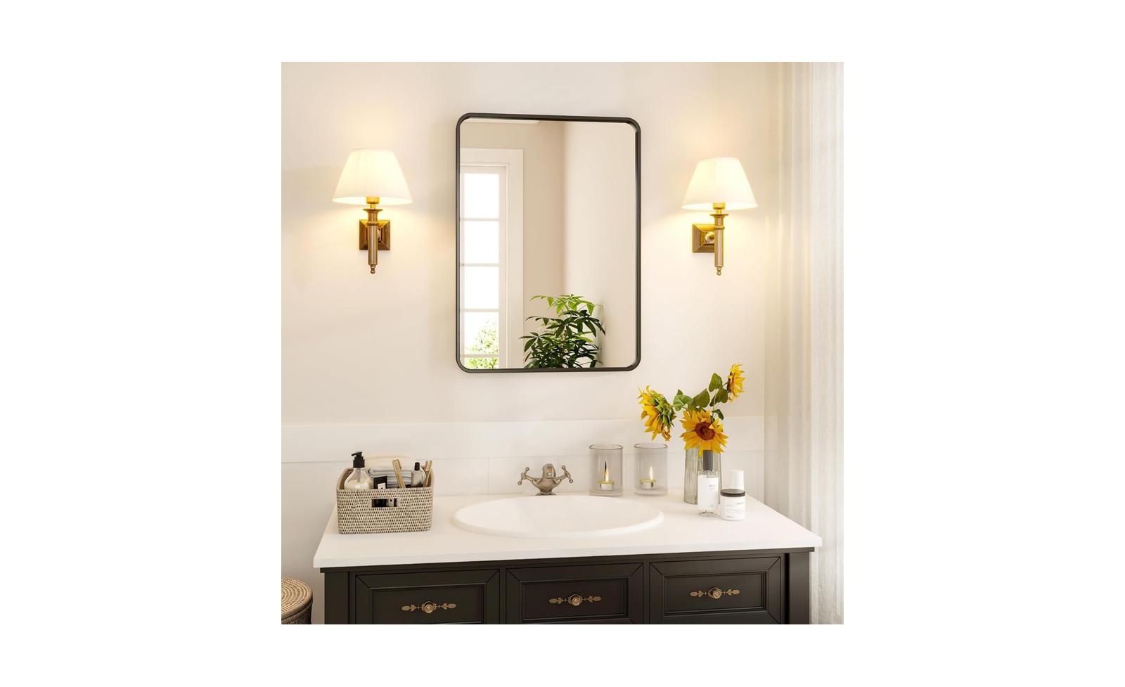Настенное зеркало gaomon Black Rectangle 24x36 для ванной комнаты из экологичной смолы