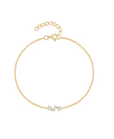 Hollywood Sensation 18K Gold Plated Sterling Silver Chain Link Bracelet with Round, Pear, and Emerald Cut Cubic Zirconia Stones
