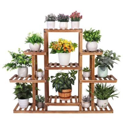 UNHO 6 Tier Wood Garden Plant Rack Storage Flower Pot Stand for Indoor and Outdoor