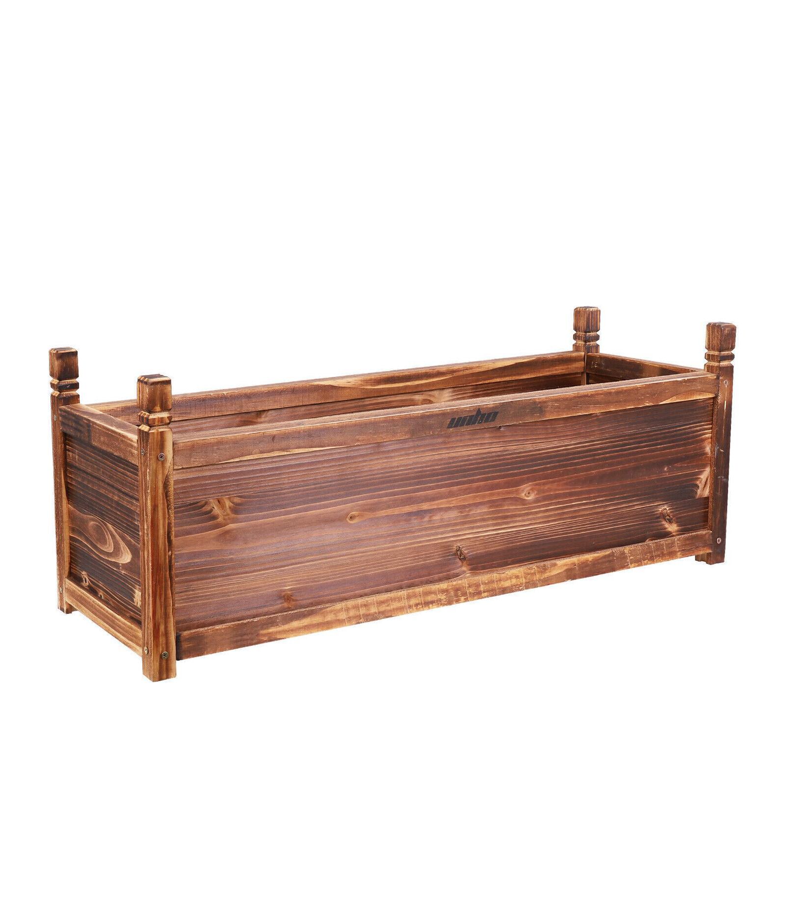 UNHO Wood Planter Box Outdoor Garden Rectangular Planter Flowers Box Raised Bed