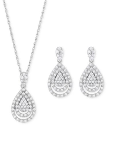 Набор из 2 предметов: подвеска-кулон Diamond Teardrop и подходящие серьги (1 ct. t.w.) из стерлингового серебра