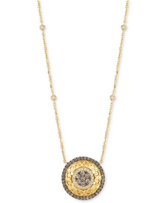 Le Vian Nude Diamond & Chocolate Diamond Filigree Pendant Necklace (3/4 ct. t.w.) in 14k Honey Gold