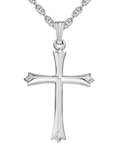 Pointed Tip Polished Cross 18" Pendant Necklace in Sterling Silver