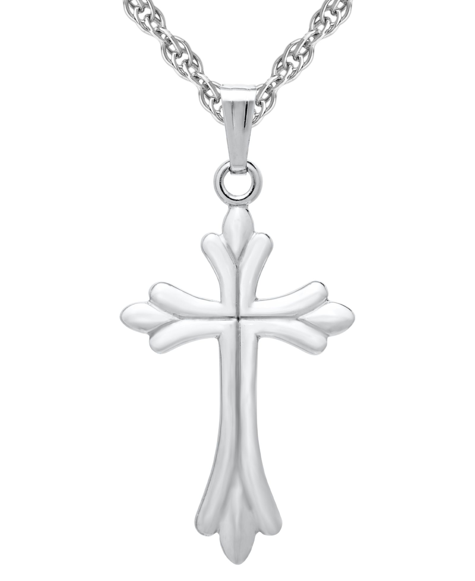 Подвеска-кулон Curved & Ribbed Polished Cross 18" из стерлингового серебра