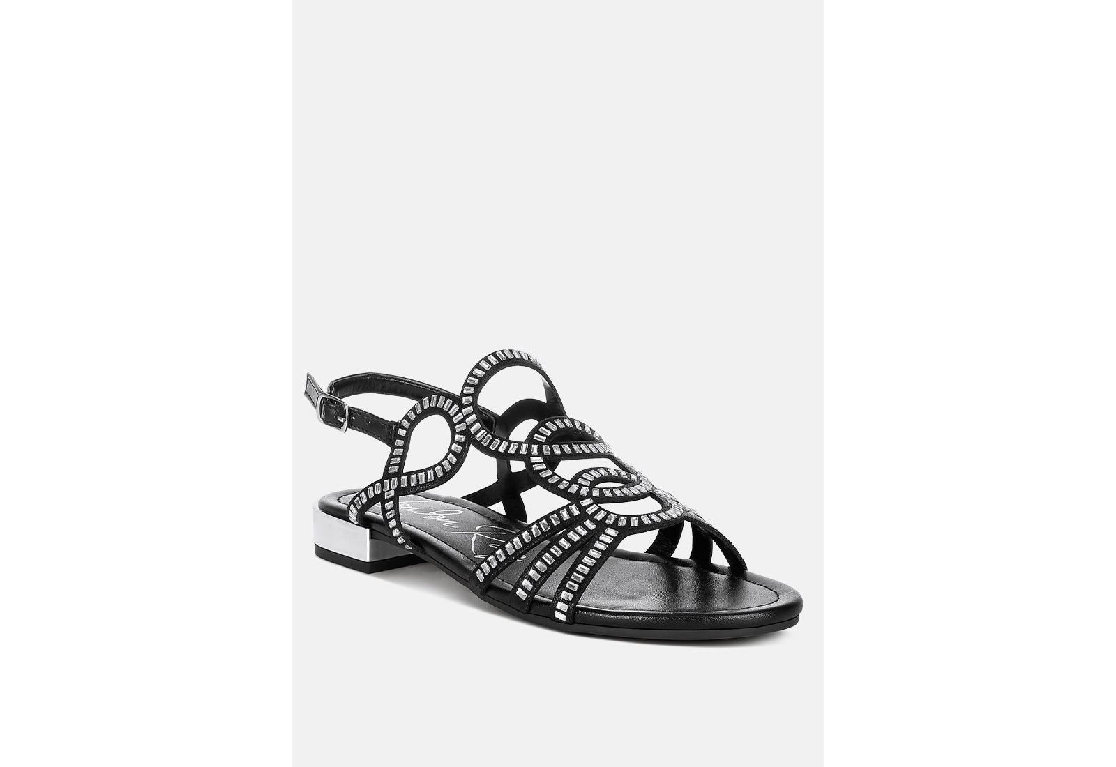 London Rag Women's Jisters Cut Out Detail Rhinestone Flat Sandals