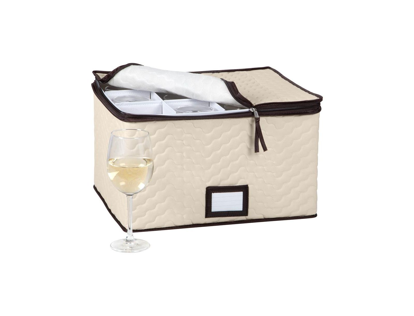 Florida Brands Quilted Microfiber Wine Glass Storage Box with Dividers