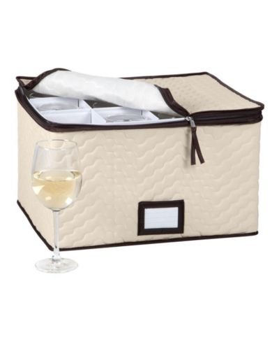 Florida Brands Quilted Microfiber Wine Glass Storage Box with Dividers