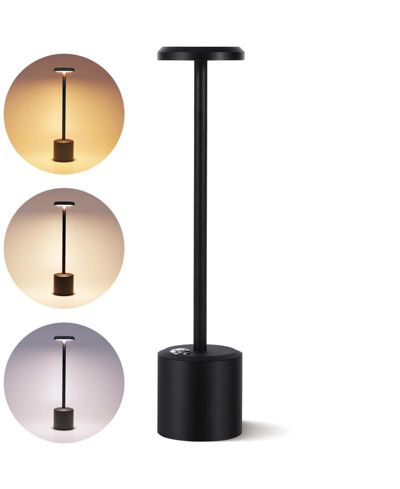 gaomon Litake Black Table Lamp,3 Color Stepless Dimming Cordless Table Lamp,Portable LED Desk Lamp,5000mAh Battery Operated Bedside Lamp for Nightstand,Restaurant,Bar,Camping,Cofe,Outdoor Light 1 Pack