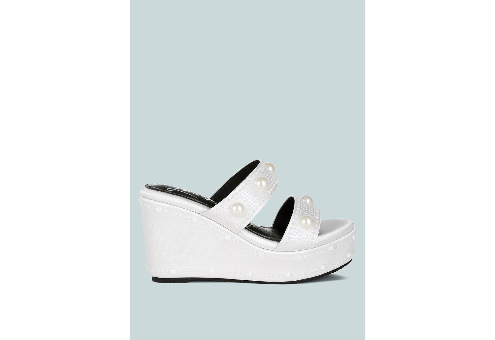 London Rag Womens Django Pearl Embellished Wedge Sandals