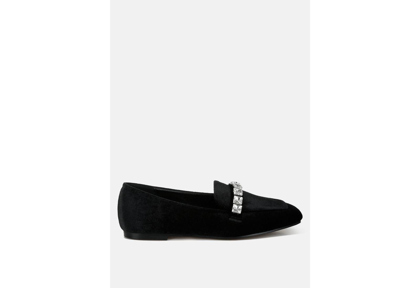 Rag and Co Womens Kyari Velvet Diamante Strap Loafers