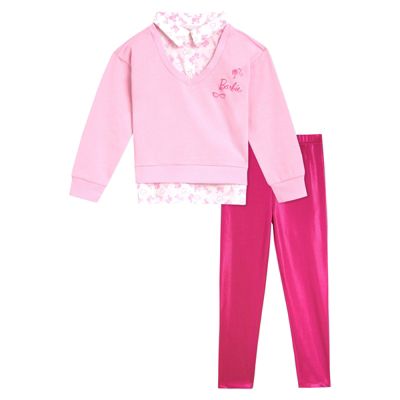 Barbie Toddler Girls 2fer Drop Shoulder Fleece Sweatshirt and Leggings Outfit Set