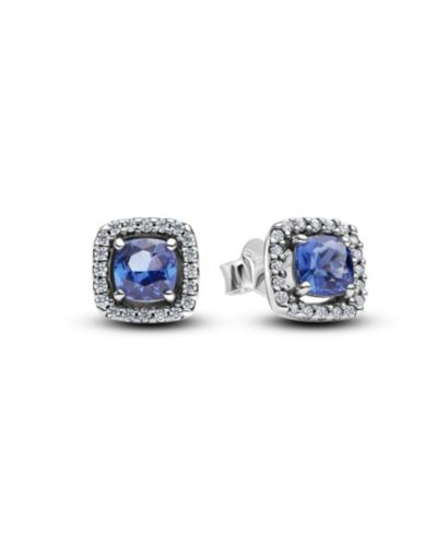 Серьги-гвоздики Pandora Sterling Silver Square Blue Halo