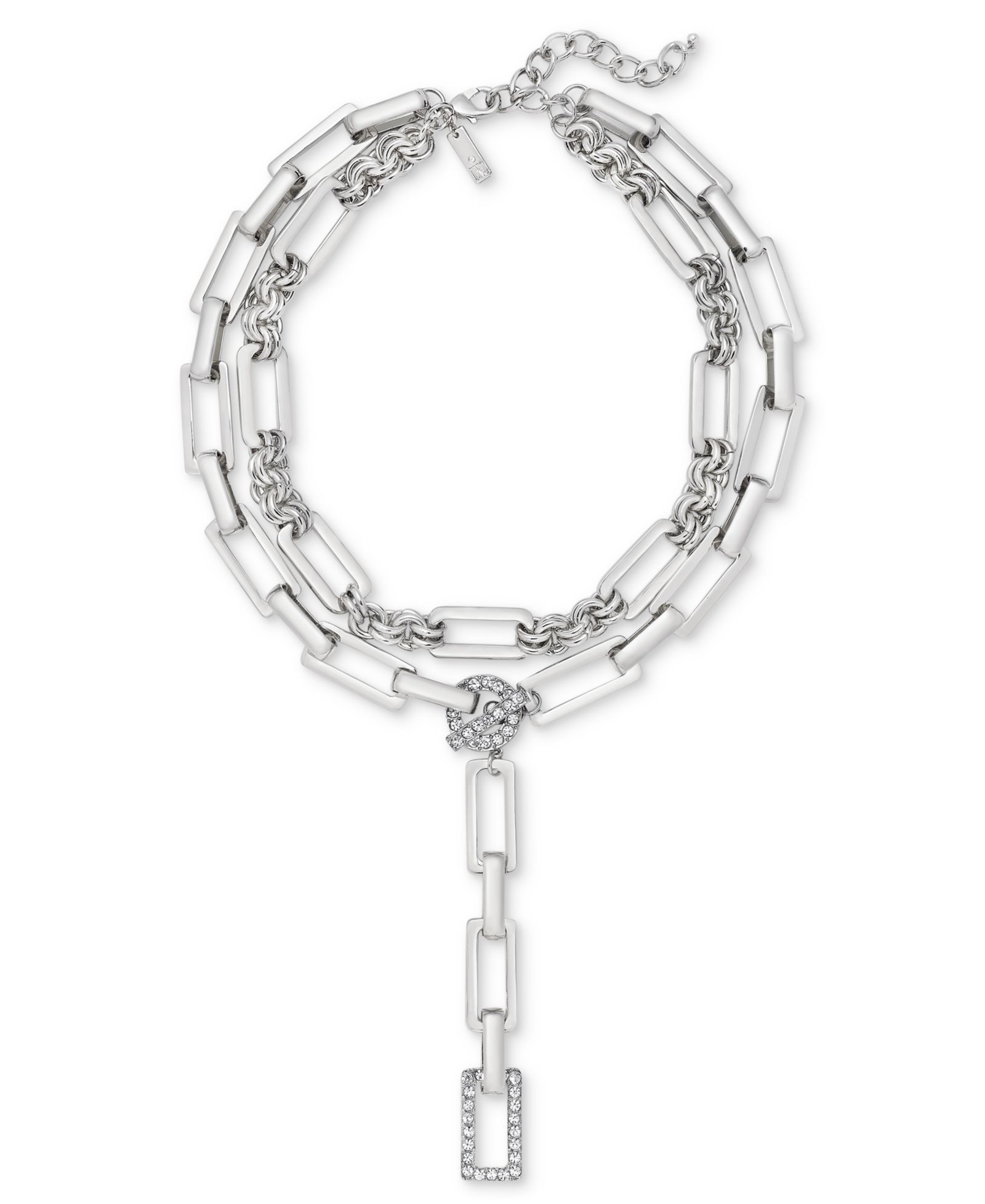 Колье I.N.C. International Concepts Silver-Tone Pavé Link Layered Lariat, 18" + 3" extender