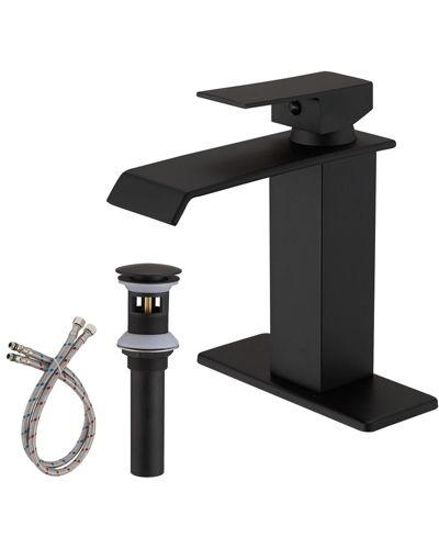 Waterfall Single Hole Single-Handle Low-Arc Bathroom Faucet With Pop-up Drain Assembly in Matte Black