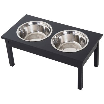 23" Wooden Heavy Duty Dog Food Bowls Pet Elevated Feeding Station -Black