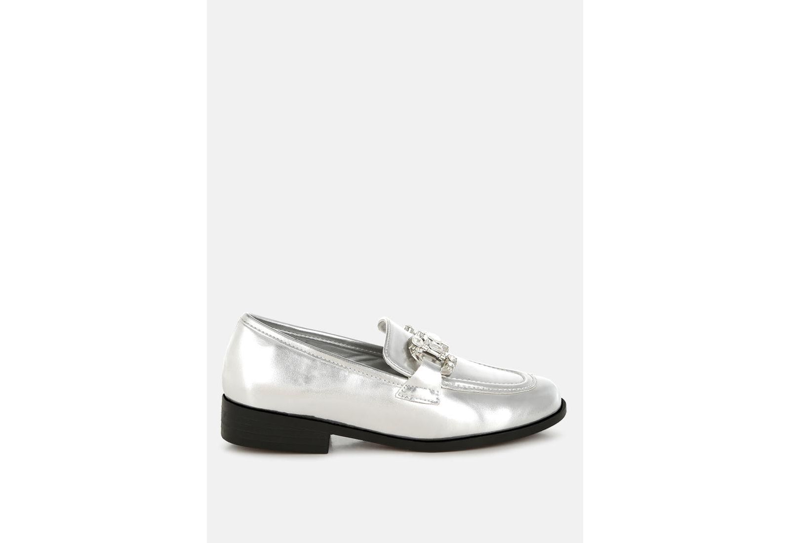 Rag and Co Womens Dendron Diamante Horsebit Metallic Loafers