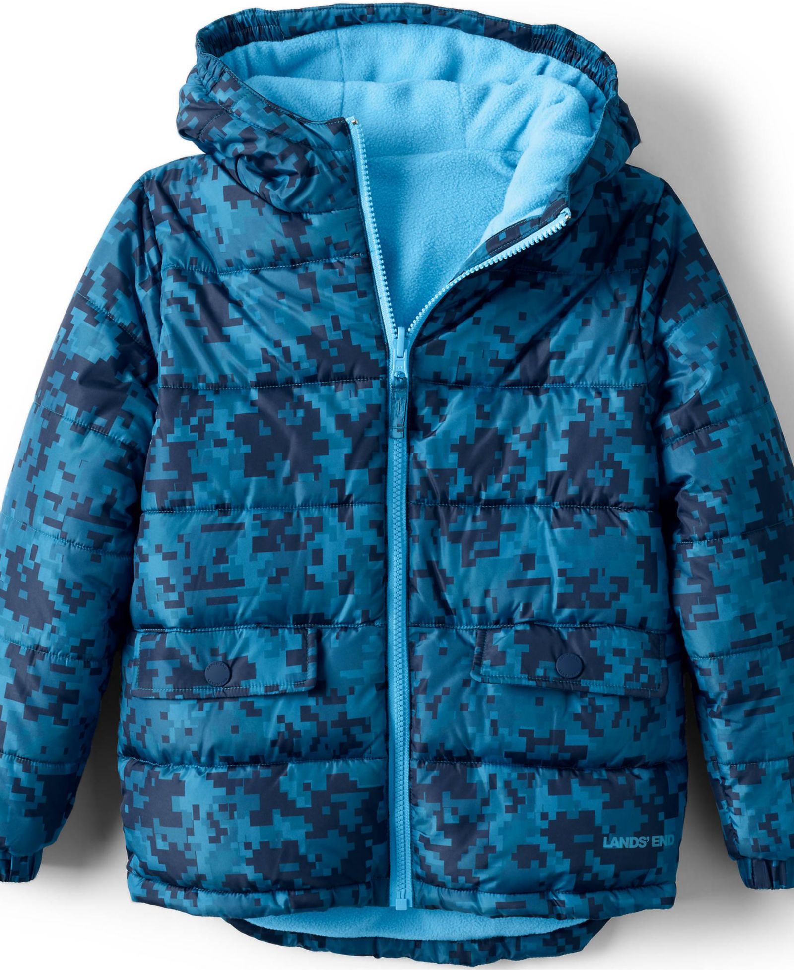 Lands' End Boys Reversible Fleece Puffer Hooded Jacket