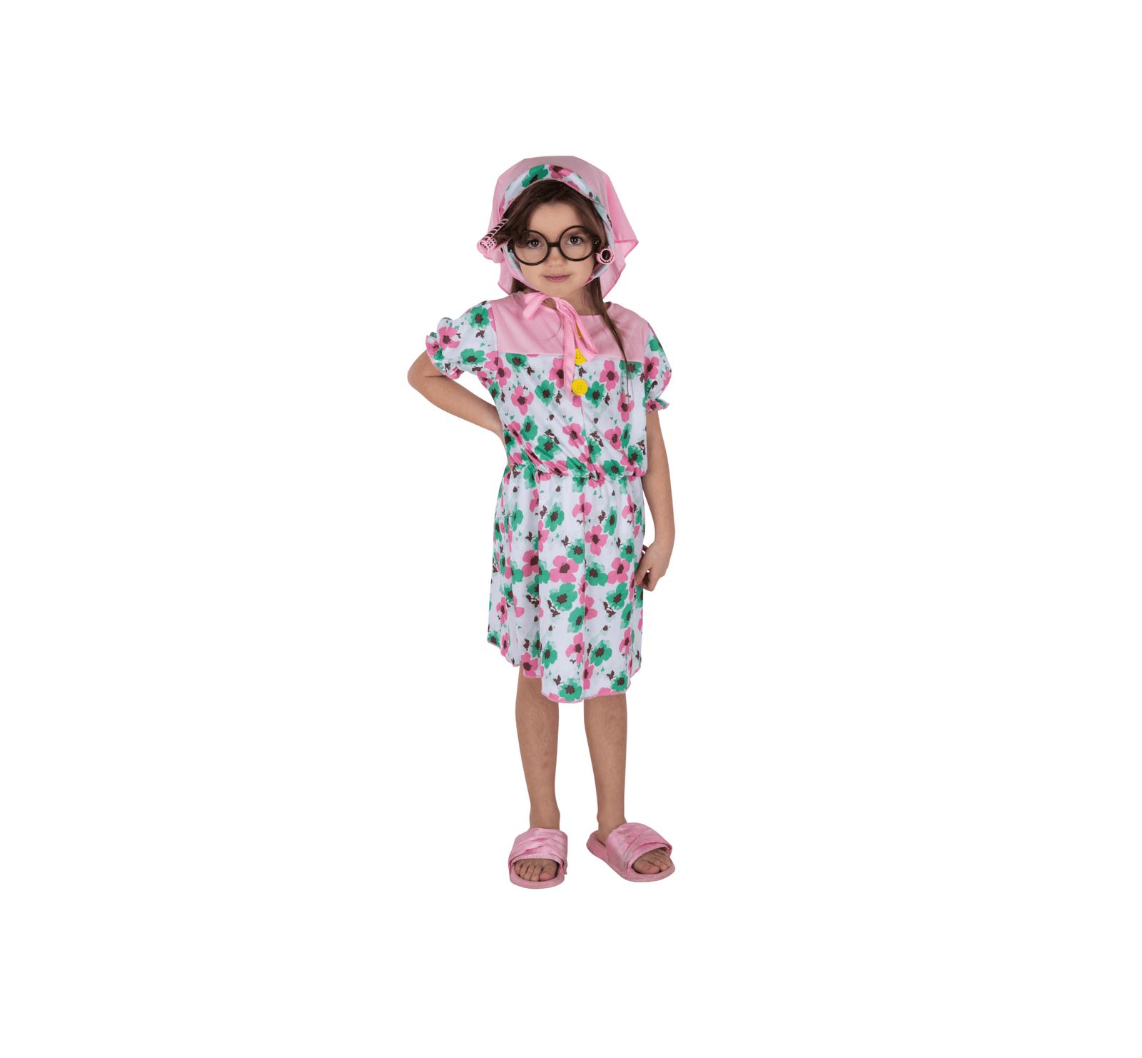 Floral Print Granny Costume Set - Kids Girls