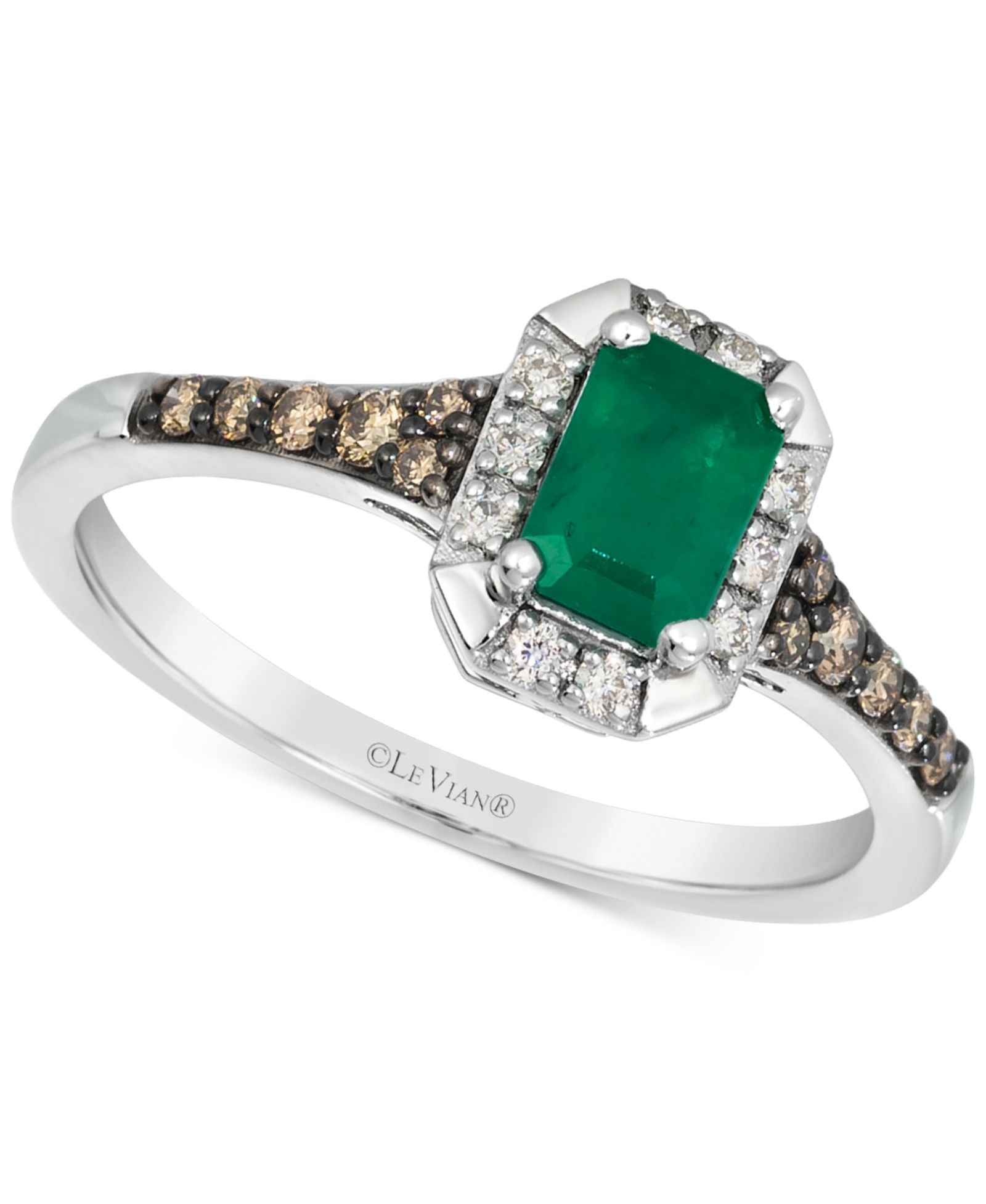 Кольцо Le Vian Emerald (1/3 ct. t.w.), Nude Diamond (1/20 ct. t.w.) & Chocolate Diamond (1/6 ct. t.w.) из белого золота 14k