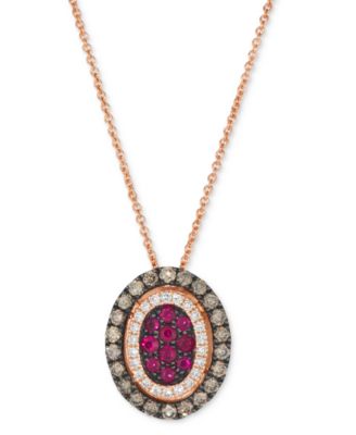 Le Vian Chocolatier® Passion Ruby (1/4 ct. t.w.) & Diamond (1/2 ct. t.w.) Halo Cluster Oval 20" Adjustable Pendant Necklace in 14k Rose Gold