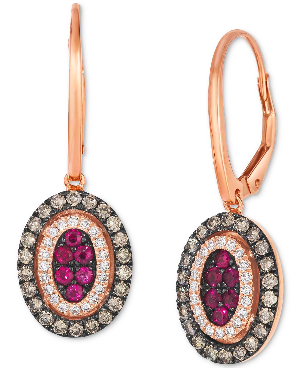 Le Vian Chocolatier® Passion Ruby (1/3 ct. t.w.) & Diamond (5/8 ct. t.w.) Halo Cluster Oval Drop Earrings in 14k Rose Gold