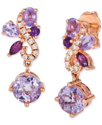 Le Vian Multi-Gemstone (2-3/8 ct. t.w.) & Nude Diamond (1/8 ct. t.w.) Swirl Drop Earrings in 14k Rose Gold